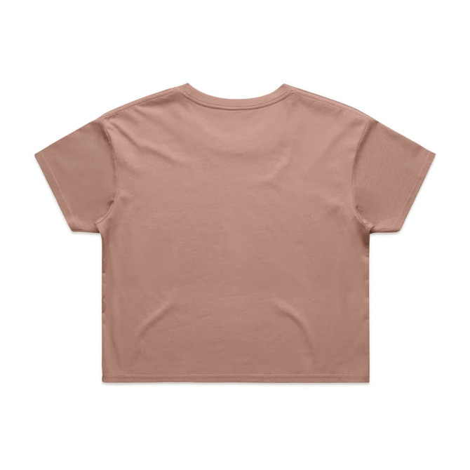 A light brown crop tee featuring a relaxed fit and short sleeves, with a plain back design.