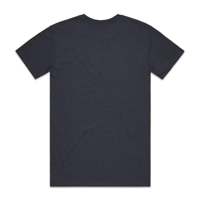 A navy blue t-shirt featuring a plain back design and a small logo at the neck.