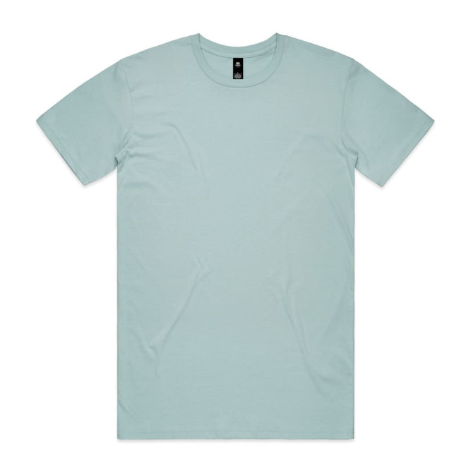 A light mint green t-shirt with a round neck and short sleeves, featuring a logo at the neck.