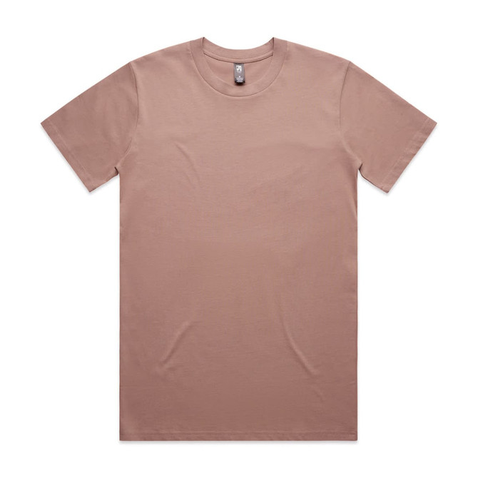 A plain, light brown classic t-shirt with a crew neckline and short sleeves. It features a logo tag.