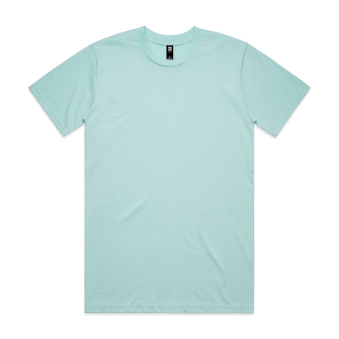 A mint green classic t-shirt featuring a crew neckline and short sleeves, with a logo on the tag.