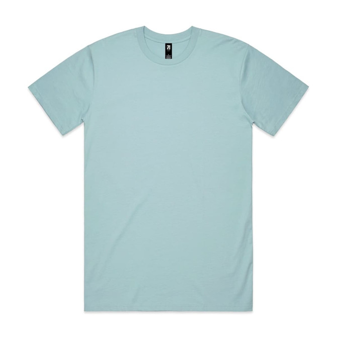 A light blue classic tee with a standard short-sleeve design and a logo on the label.