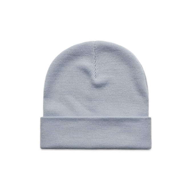 A light blue cuff beanie made from soft material, featuring a folded cuff and a simple design.