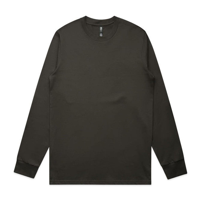 A long-sleeve t-shirt in a dark, solid colour with a logo on the collar.