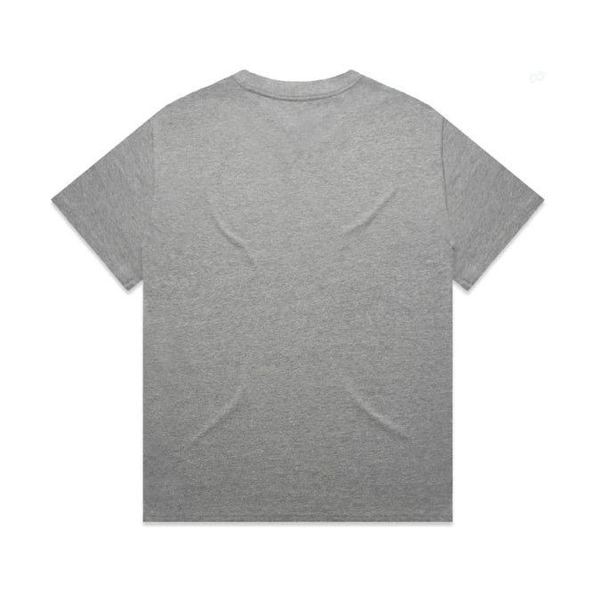 A grey Heavy Tee with a simple design and a logo on the back. Suitable for casual wear.