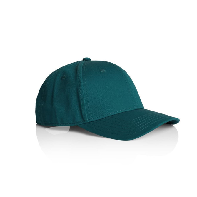 A teal cap with a curved brim and a structured front panel. The cap features ventilation holes and a logo.