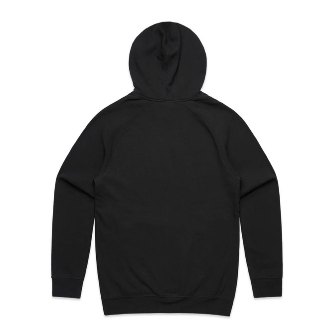 A black hoodie with a hood and long sleeves, featuring seamless raglan-style sleeves and an understated design.