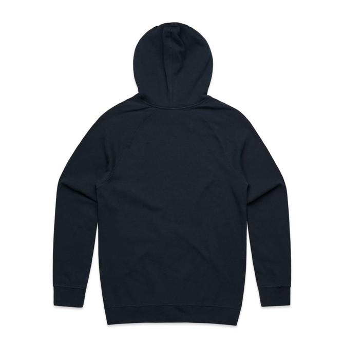 A dark navy hoodie with a hood and long sleeves, featuring a simple design and no visible logos.