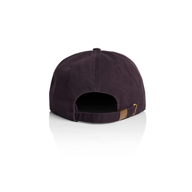 A black cap featuring an adjustable strap and a branded logo, viewed from the back.