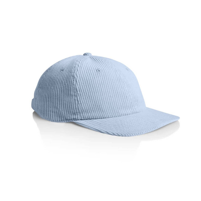 A light blue cap with a ribbed texture and an adjustable strap at the back. It features a logo on the front.