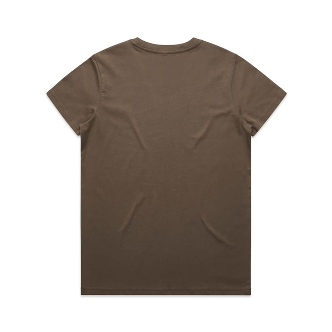 An olive green T-shirt with a plain back design, featuring a logo on the branding patch.