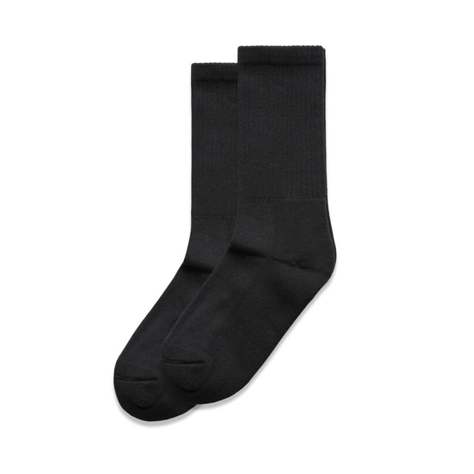 A pair of black socks displayed side by side, featuring a smooth texture and a simple design.