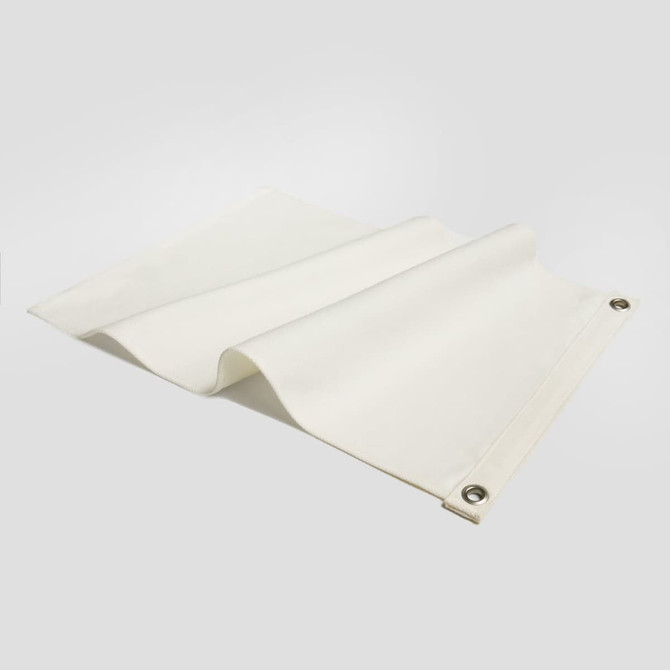 A white canvas flag featuring reinforcement eyelets for easy display. Suitable for various events and exhibitions.