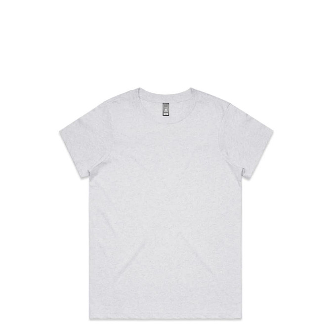 A grey t-shirt with short sleeves and a round neckline. The shirt features a logo on the label.