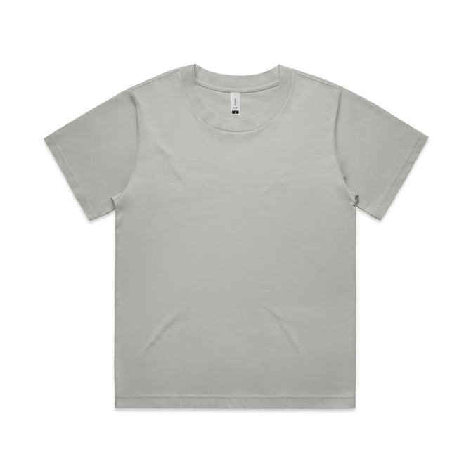 A light grey short-sleeve t-shirt with a round neckline and a small logo on the label.