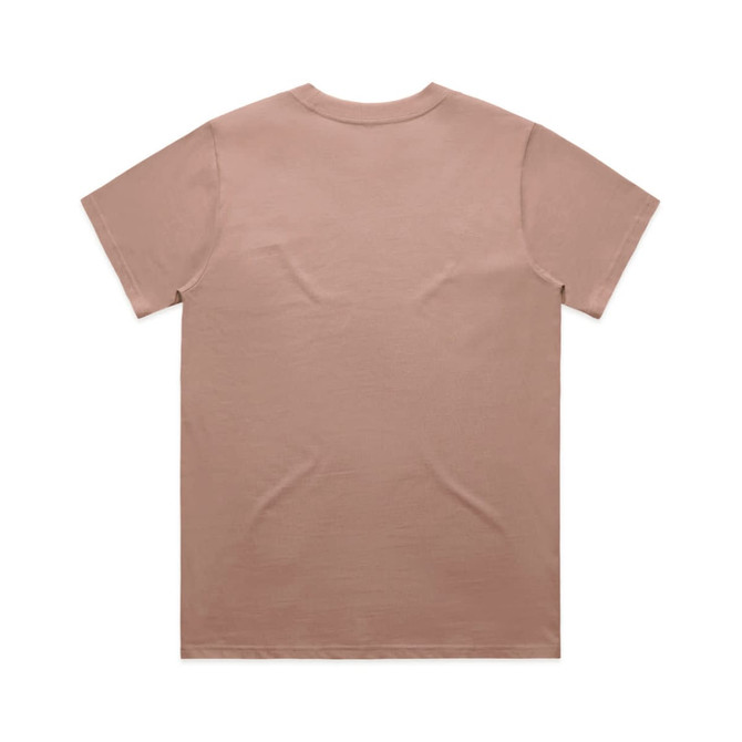 A plain, light brown t-shirt displayed from the back, featuring a simple design and no visible branding.