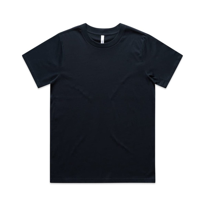 A black classic T-shirt featuring a round neck and short sleeves, also with a branded label.