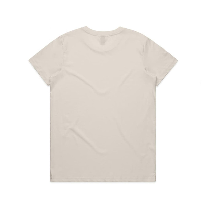 A beige T-shirt featuring a simple design and a small logo on the back. Suitable for casual wear.