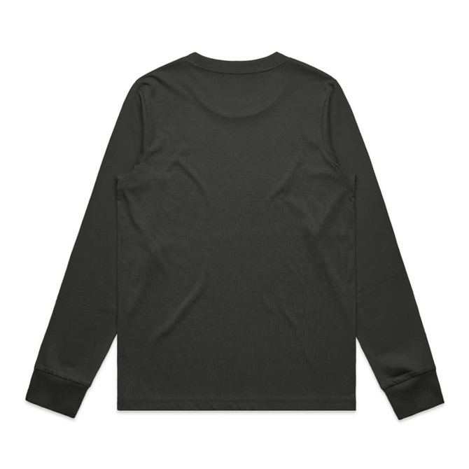 A long-sleeve black t-shirt with a plain back and fitted cuffs, featuring a logo.