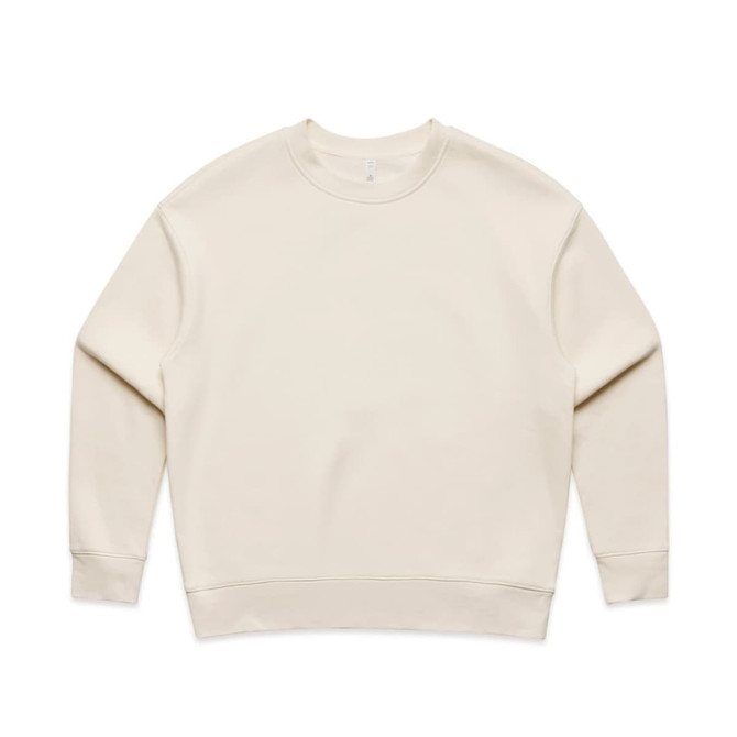 A cream-coloured jumper with long sleeves, featuring a simple design and a logo on the front.