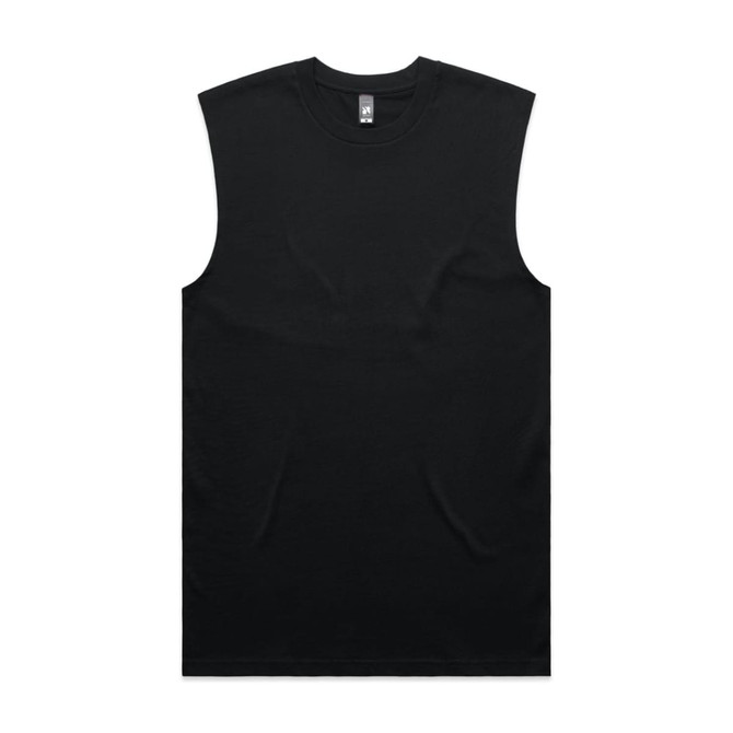 A black classic tank top with a sleeveless design and a logo on the neck label.