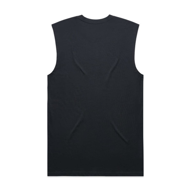 A black sleeveless tank top featuring a plain design and a logo on the back.