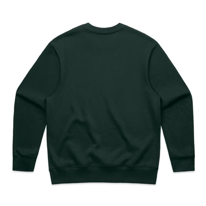 A dark green jumper with a plain back and long sleeves, featuring a logo.
