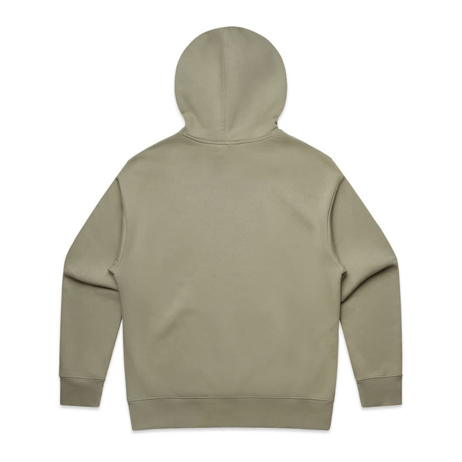 A hoodie in a muted olive green colour, featuring a hood and long sleeves, with a plain design.