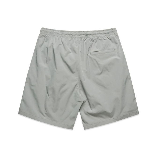 Light grey sports shorts with an elastic waistband and a rear pocket, featuring a simple design.