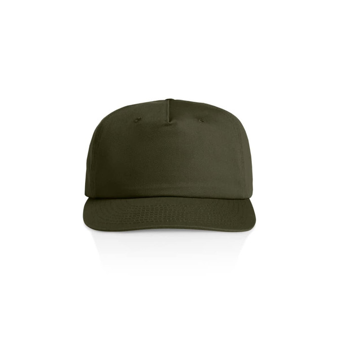 A green flat-brimmed cap with a structured design and a logo on the front.