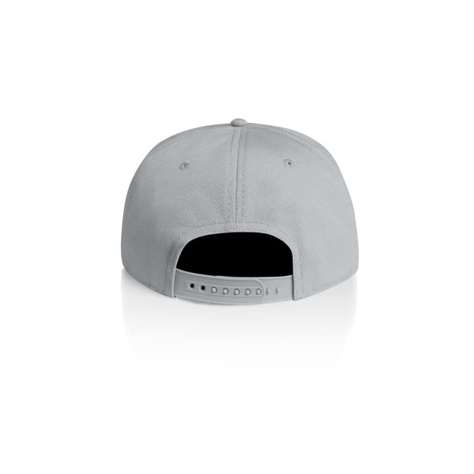 A light grey cap with a snapback closure and a plain design, featuring a logo on the back.