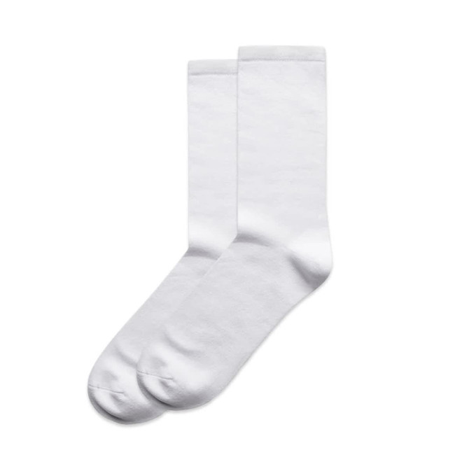 A pair of white business socks presented together. The socks feature a smooth texture and have a simple design.