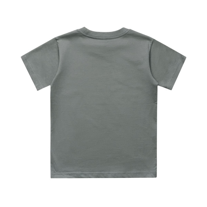 A grey kids' classic t-shirt with a simple, unembellished back design and short sleeves.