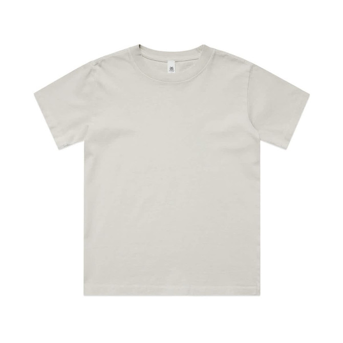 A light grey kids' heavy faded T-shirt featuring a round neckline and short sleeves. It has a logo tag on the inside.