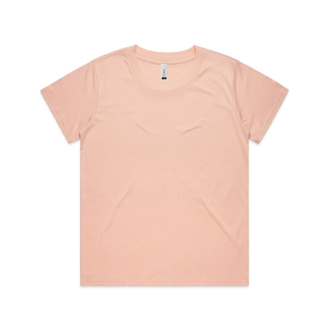 A pink T-shirt with a crew neckline and short sleeves, featuring a label and no visible graphics.