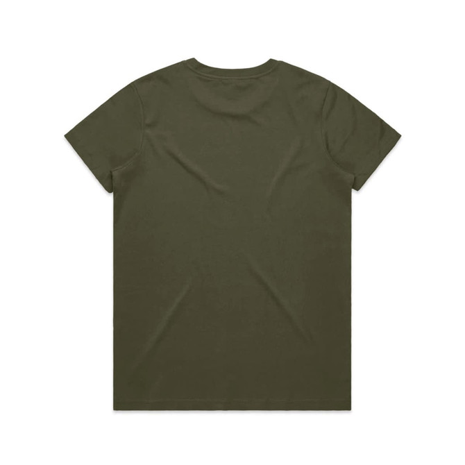 An olive green basic T-shirt with a crew neck and short sleeves, featuring a blank back.