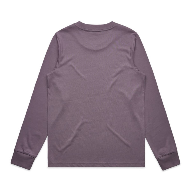 A long-sleeve T-shirt in a muted purple colour, featuring a simple back design and fitted sleeves.