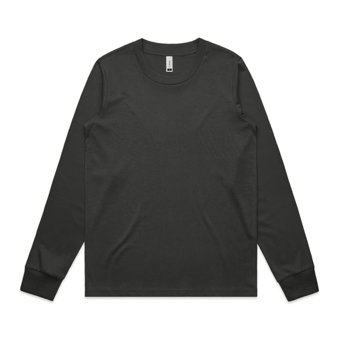 A long sleeve black t-shirt with a round neckline and fitted cuffs, featuring a logo.