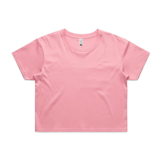 A pink crop tee with a loose fit and short sleeves, featuring a subtly placed logo.