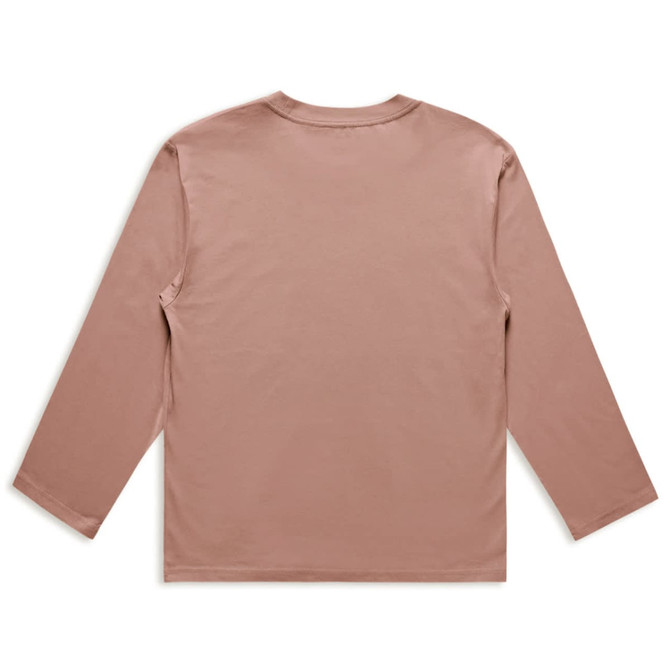 A long-sleeve, light pink t-shirt with a smooth finish and no visible graphics or logos.