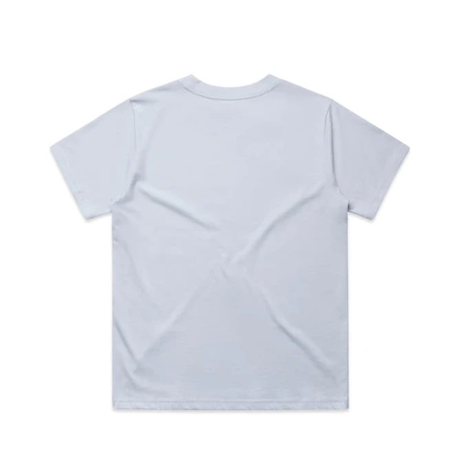 A plain light blue t-shirt featuring short sleeves and a round neck with a logo.
