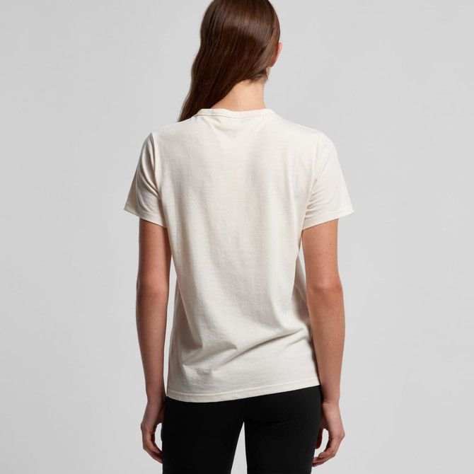 A plain cream-coloured t-shirt featuring a standard fit and a branding logo on the back.