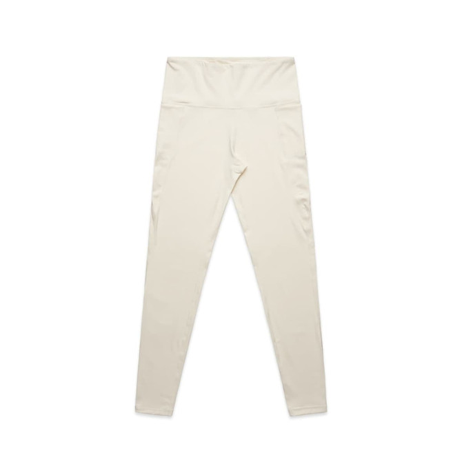 Active leggings in a light cream colour, featuring a high waist design and a subtle logo.