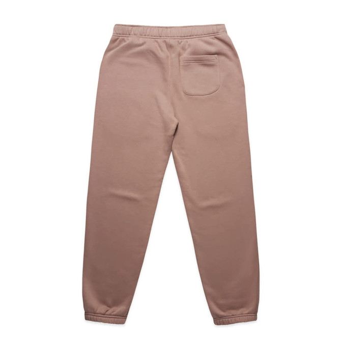 Relaxed track pants in a soft beige colour, featuring a single back pocket and elasticated cuffs.