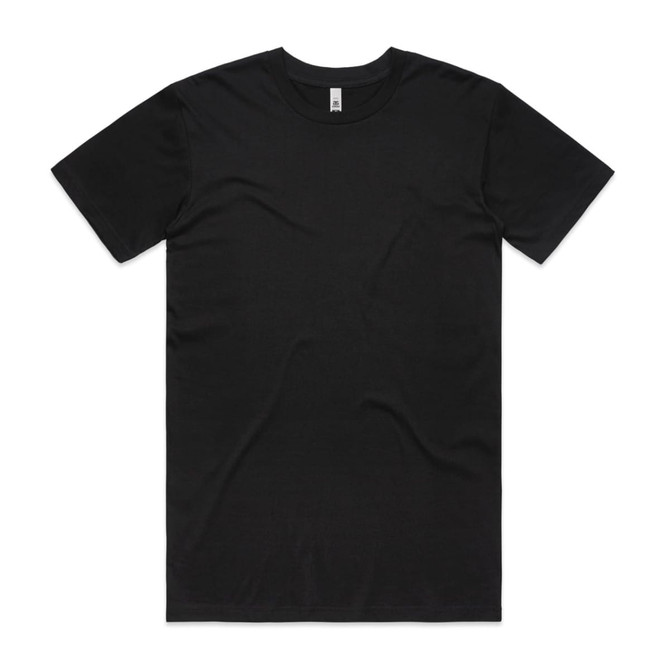 A black basic t-shirt with short sleeves, featuring a label inside the neckline and no additional graphics.