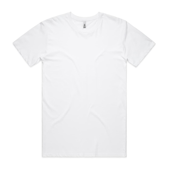 A white basic tee with a crew neckline and short sleeves, featuring a small logo label.
