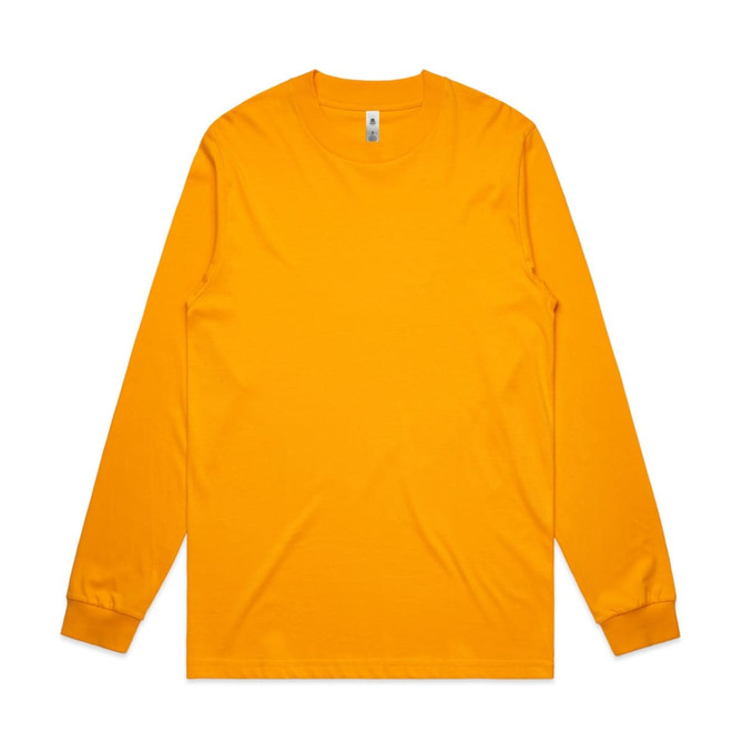 A long-sleeve T-shirt in bright yellow with a round neck and fitted cuffs. Features a logo.