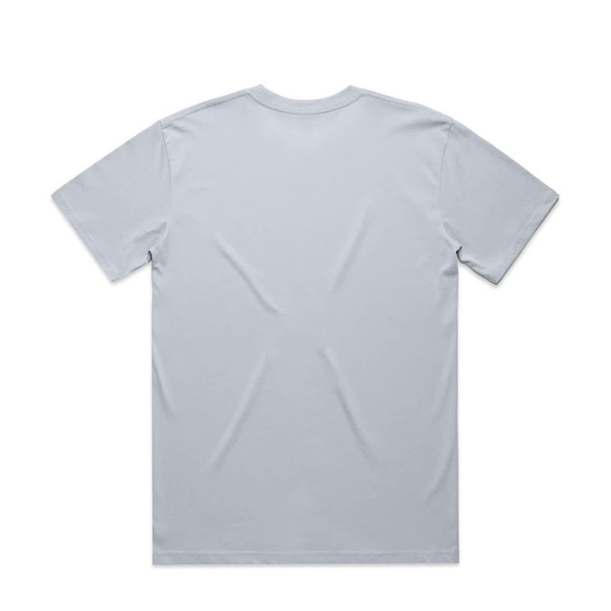 A light grey t-shirt with short sleeves and a plain back, featuring a logo.