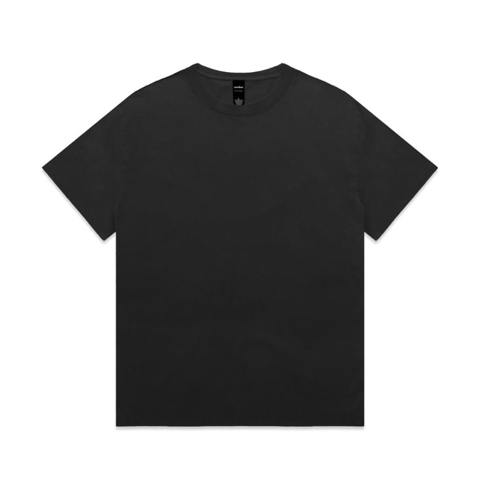A black t-shirt featuring a relaxed fit and a simple design, with a small logo at the neckline.
