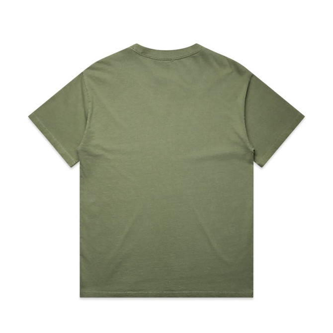 An olive green t-shirt with a relaxed fit and short sleeves, featuring a plain back design.
